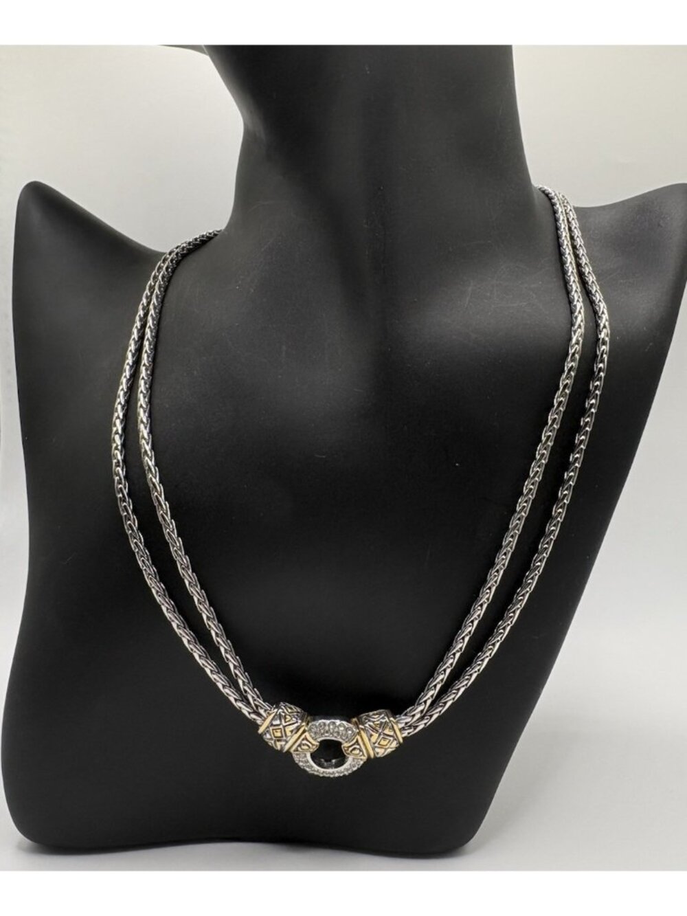 John Medeiros JM Antiqua Pavé Circle Double Strand Necklace Wheat Foxtail Chain